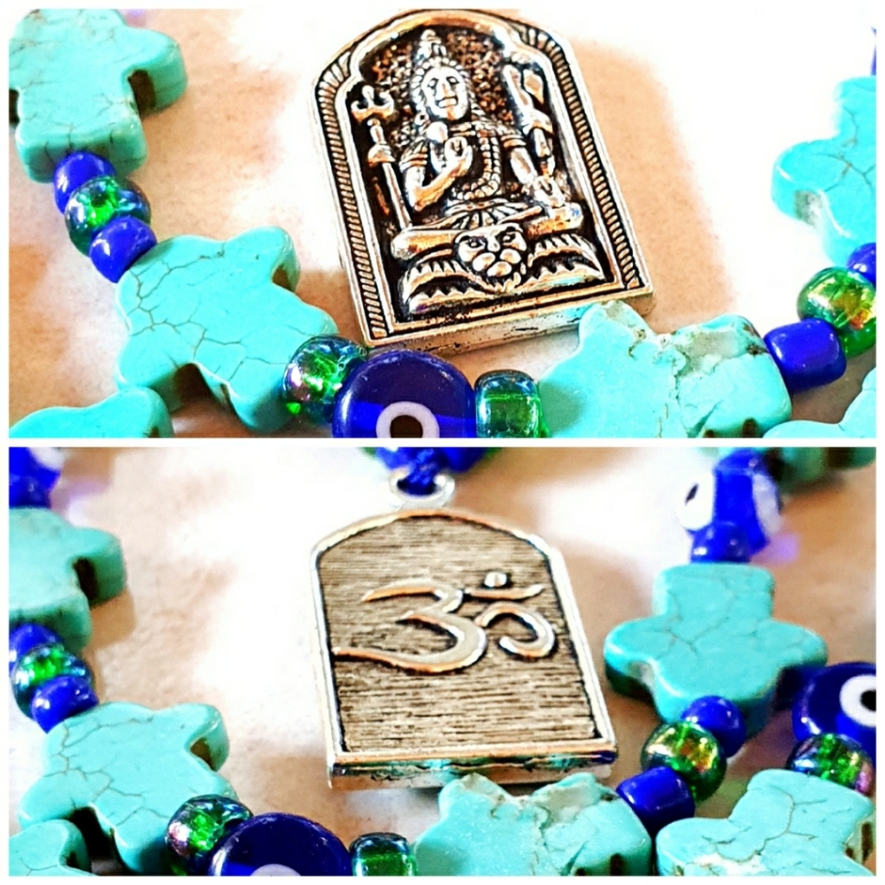Turquoise Hamsa Hand Evil Eye Buddha Necklace - Picture 2 of 8